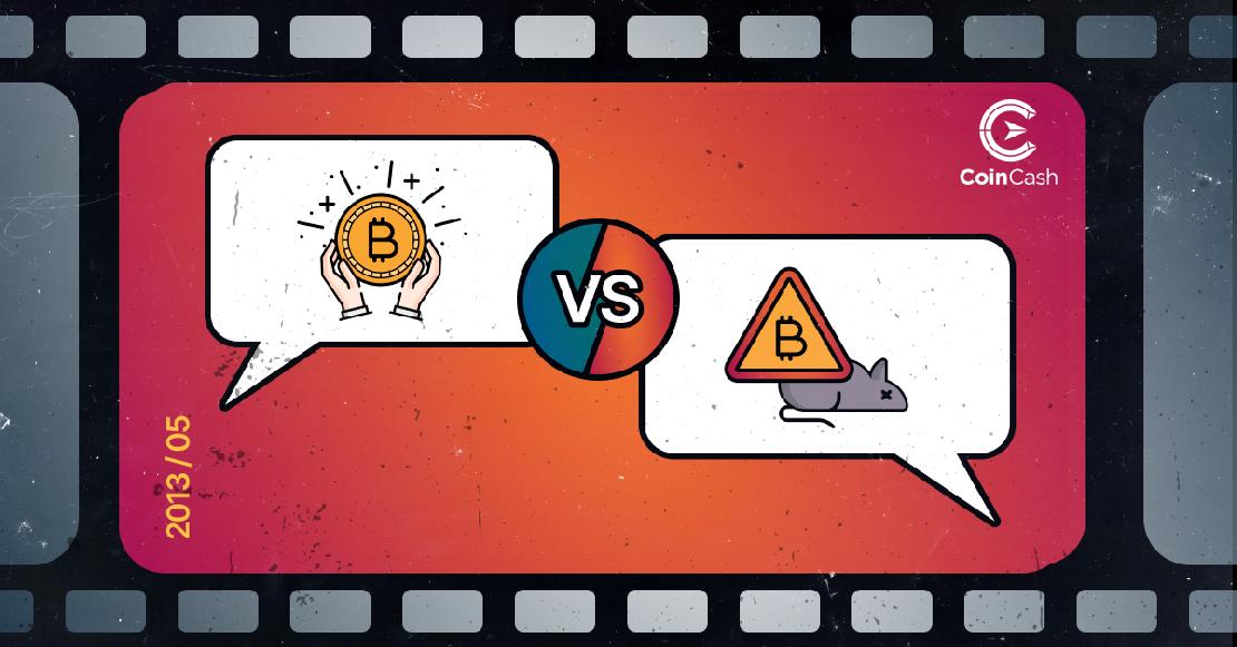 Egyik oldalon kéz amely felemel egy BTC érmét, a másikon pedig patkányméreg